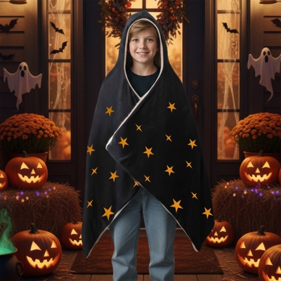 Custom Name Halloween Hooded Blanket, Cozy Wearable Throw with Fun Spooky Designs, Festival Gift for Friends/Family/Kids