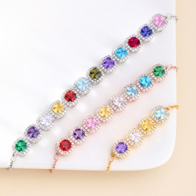 Custom Birthstone Candy Gem Cube Adjustable Bracelet, Colorful Slider Bracelet for Women and Girls, Personalized Sweet Jewelry Gift