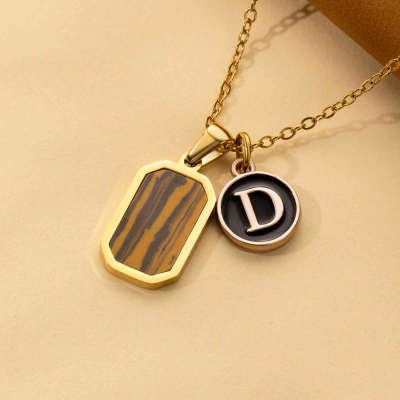 18k Gold Onyx Necklace Rec, 18K Gold Compass Necklace, Waterproof Necklace for Man, Stainless Steel Necklace, Gift For Man, Gift For Him