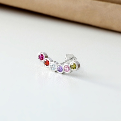 Customizable Multi-Birthstone Stud Earring in 925 Sterling Silver, Personalized Birthstone Jewelry, Unique Gift for Women and Girls