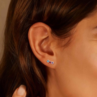 Customizable Multi-Birthstone Stud Earring in 925 Sterling Silver, Personalized Birthstone Jewelry, Unique Gift for Women and Girls