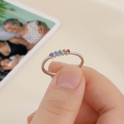 Custom Mini Family 1-8 Birthstone Ring, Personalized Gemstone Sterling Silver 925 Ring, Stackable Ring, Christmas Gift, Birthday Gift for Her/Mother