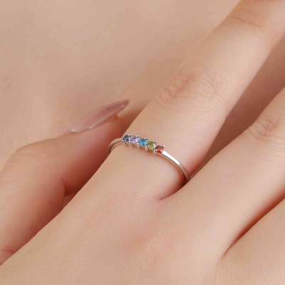 Custom Mini Family 1-8 Birthstone Ring, Personalized Gemstone Sterling Silver 925 Ring, Stackable Ring, Christmas Gift, Birthday Gift for Her/Mother
