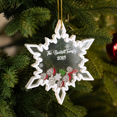 Custom Name DND D20 Snowflake Family Christmas Tree Ornament With Pets, 4D Shake Family Ornament, Family Christmas Gift for DND Players