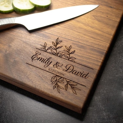 Wood Cutting Board, Personalized Cutting Board, Floral Engagement Gift For Couple, Personalized Charcuterie Board, Engraved Wedding