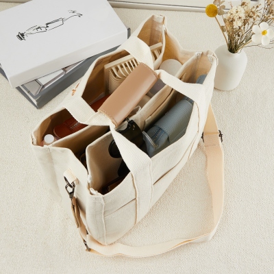 Personalized Embroidery Name Tote Bag, Canvas Multi-Pocket Large Capacity Crossbody Tote Bag, Nursing/Diaper/Shoulder Bag, Gift for Her/Mom/Women