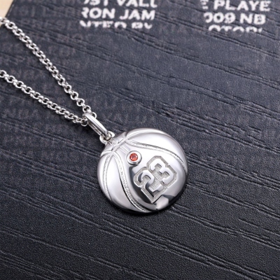 Silver Basketball Necklace with Engraved Number and Birthstone