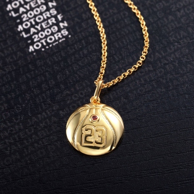 Engraved Basketball Necklace with Number and Birthstone in Gold