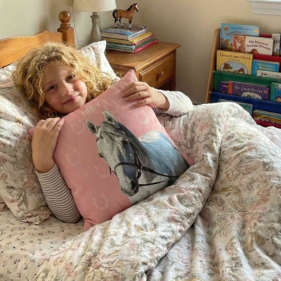 Personalized Name Horse Portrait Throw Pillow Cover, Pillowcase with Optional Insert, Home Decor, Birthday/Christmas Gift for Horse Lovers/Equestrians