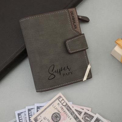 Personalized Foldable Photo Wallet with Name, Custom Vintage Leather Card Holder for Men, Father's Day/Birthday/Anniversary Gift for Dad/Boyfriend/Him
