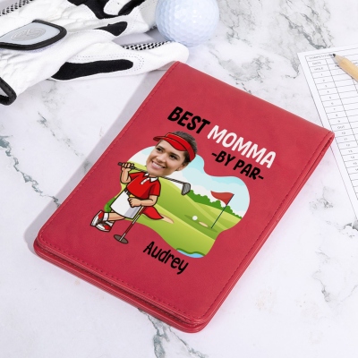 Custom Name & Face Photo Best by Par Golf Scorecard Holder, Leather Golf Yardage Book Cover, Golf Accessories, Gift for Golf Lovers/Players/Coaches