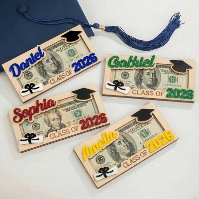 Personalized Name Graduation Money Holder, Wooden Cash Card Envelope, Class of 2026 High School/College Graduation Keepsake, Gift for Graduates