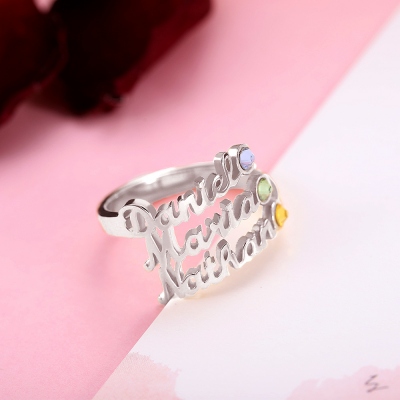 personalized name ring with birthstone	