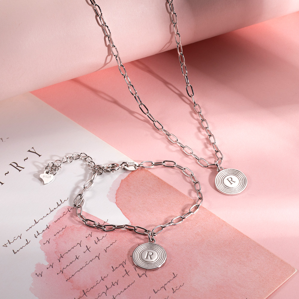 Personalized Initial Link Necklace & Bracelet Set