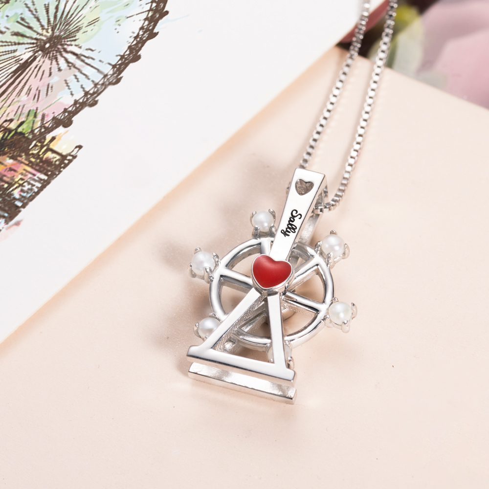 Personalized Ferris Wheel Love Necklace with Pearl