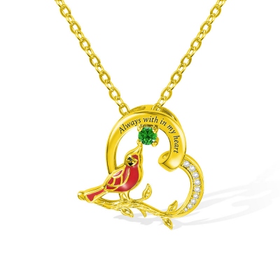 Personalized Cardinal Heart Pendant Necklace in Gold