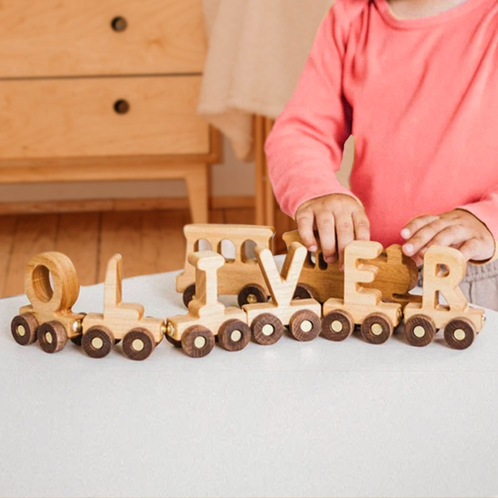 Aangepaste naam houten trein met letters, trein sets voor jongens 24/peuters 13
