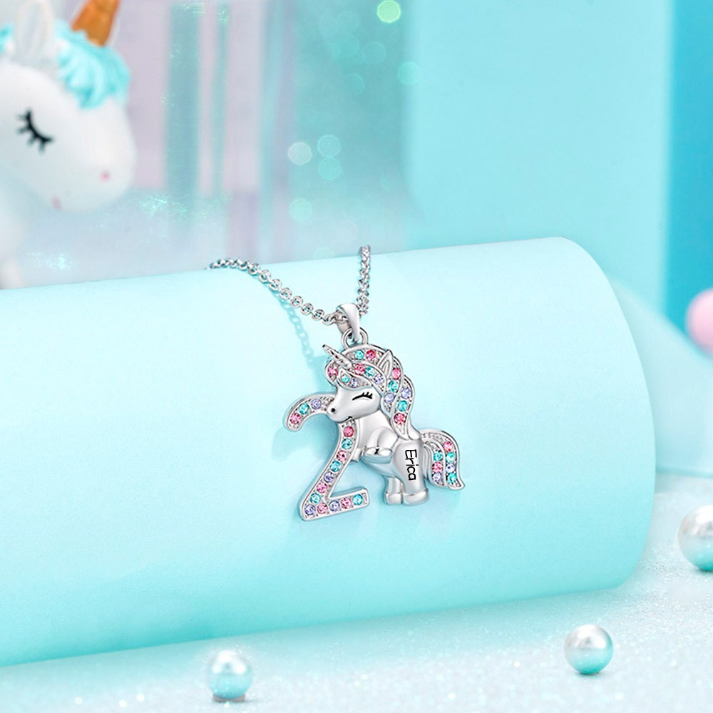 Custom Unicorn Necklace, Birthday Gifts with Numbers 1-10, Unicorn Birthday Necklace with Name, Unicorn Jewelry for Little Girls/Teenage Girls/Kids