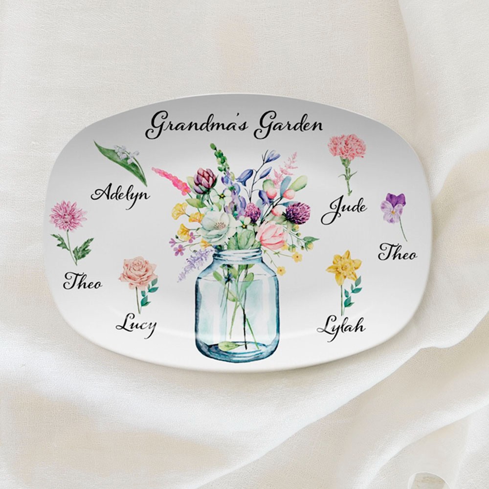 Custom Birth Flower Nana's Garden Plate, Birth Flower Platter With