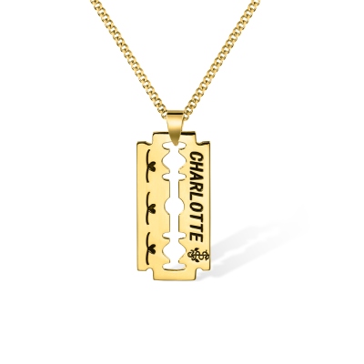 Razor Blade Necklace, Personalized Men's Necklace, Engraved Name Necklace, Hip Hop Style Jewelry, Men's Necklace, Gift for Father/Husband/Boyfriend