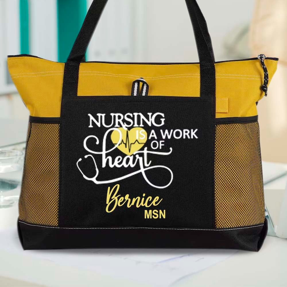 Personalized Large Nurse Tote Bag for Work, Canvas Nursing Bag with
