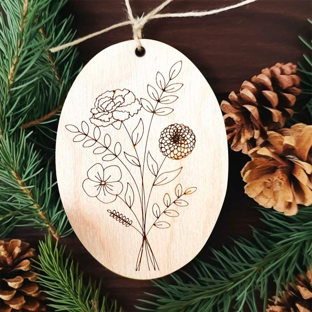 Custom Birth Flower Bouquet Ornament, Wooden/Acrylic Decor, Family