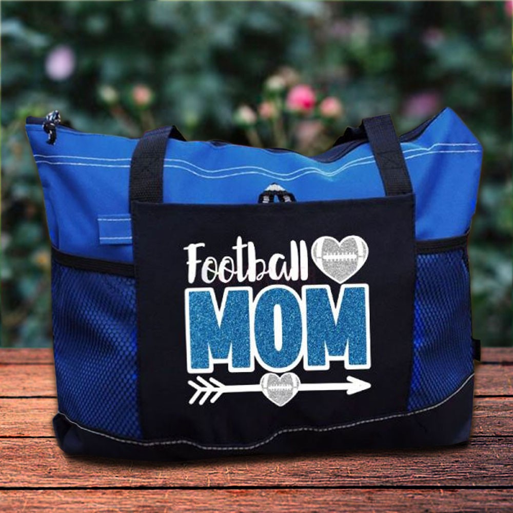 Personalized Glitter Football Mom Tote Bag, Mesh Tote Bag, Sports Keepsake, Travel Storage Bag