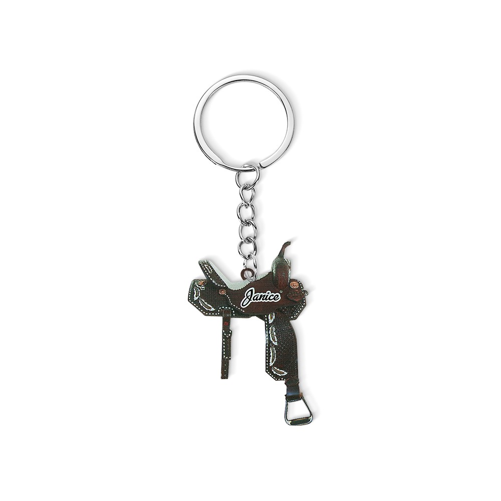 Personalized Name Saddle Flat Keychain, Acrylic Keychain, Horse Decoration, Saddle Accessory, Christmas Gift, Horse Riding Gift, Gift for Horse Lover