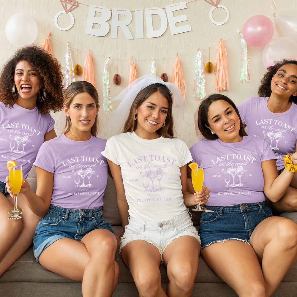 Personalized Last Toast On The Coast Bachelorette Club 100% Cotton T-shirt with Text Beach Bachelorette Party Gift for Her