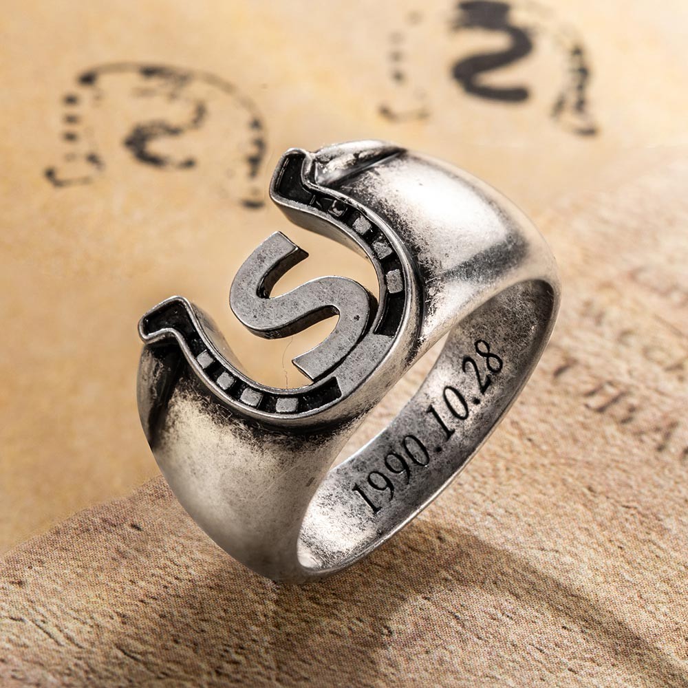 Customized Initial Horseshoe Ring with Engraved Text, Birthday Gift for Him/Her, Horse Riders