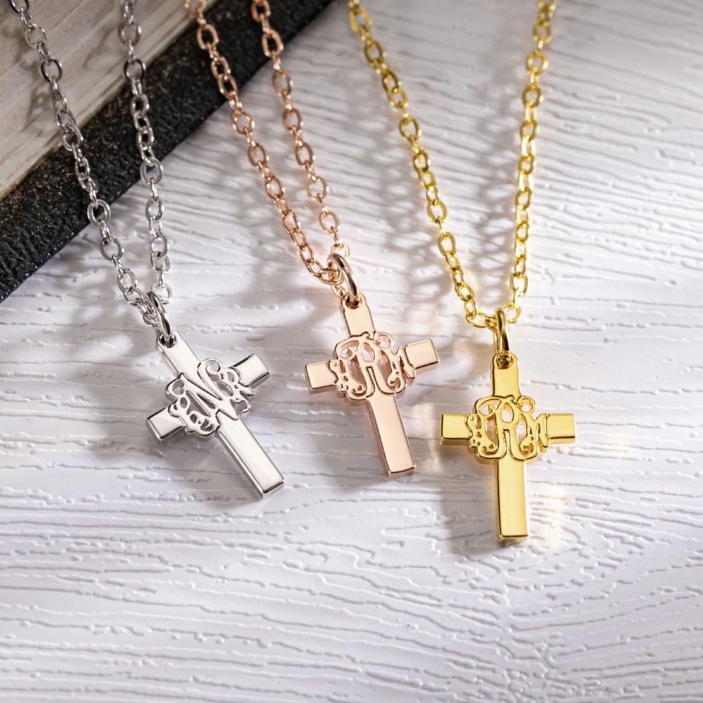 Personalized Monogram Cross Necklace, Baptism Christians Religious Jewelry, Baptism/First Communion/Christmas Gift for Women