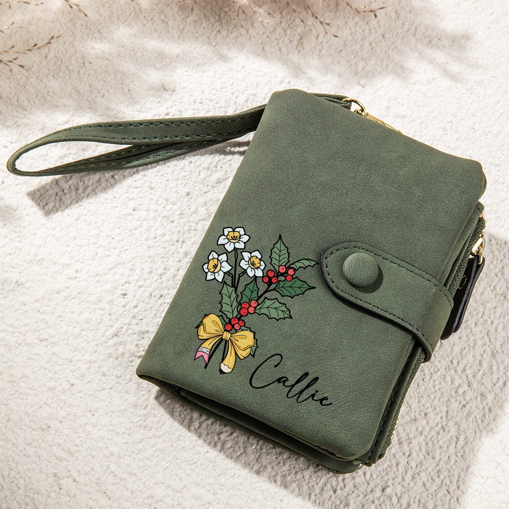 Personalized Name Birth Flower Wallet