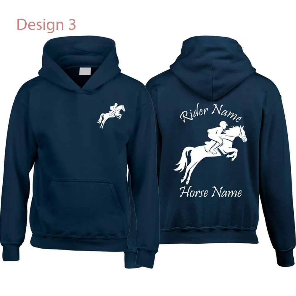 Personalised Names Horse Hoodie, Unisex Horse Hoody Jumping Design Hoodie, Jockey Rider Jumper, Equine Xmas Present Top, Birthday Gift for Adults/Kids