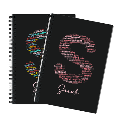 Custom Notebook with Positive Affirmation Word Cloud Design, Personalized Name Journal