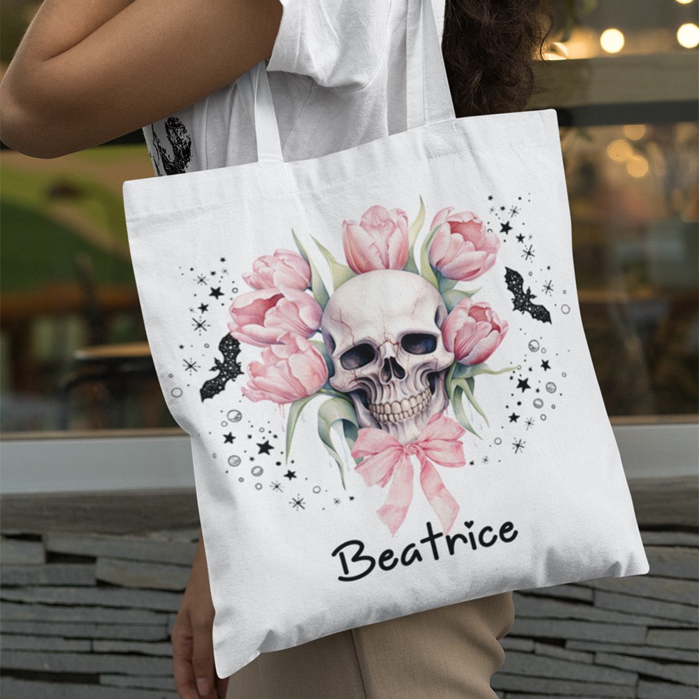 custom name halloween tote bag