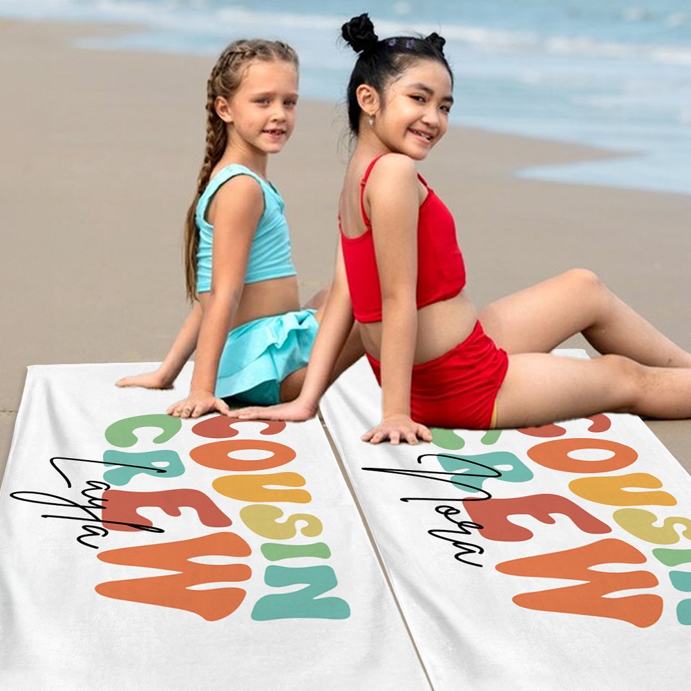 Personalized Name Cousin Crew Beach Towel, Perfect for Family Outings