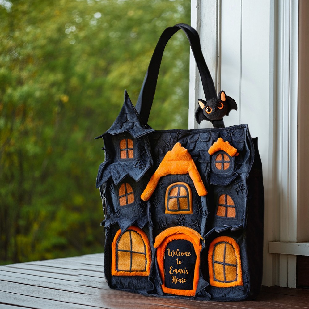 Personalized Halloween Accessories Cute Spooky House Tote Bag with Coin Purse and Plush Pendant Halloween Gift for Her Girls