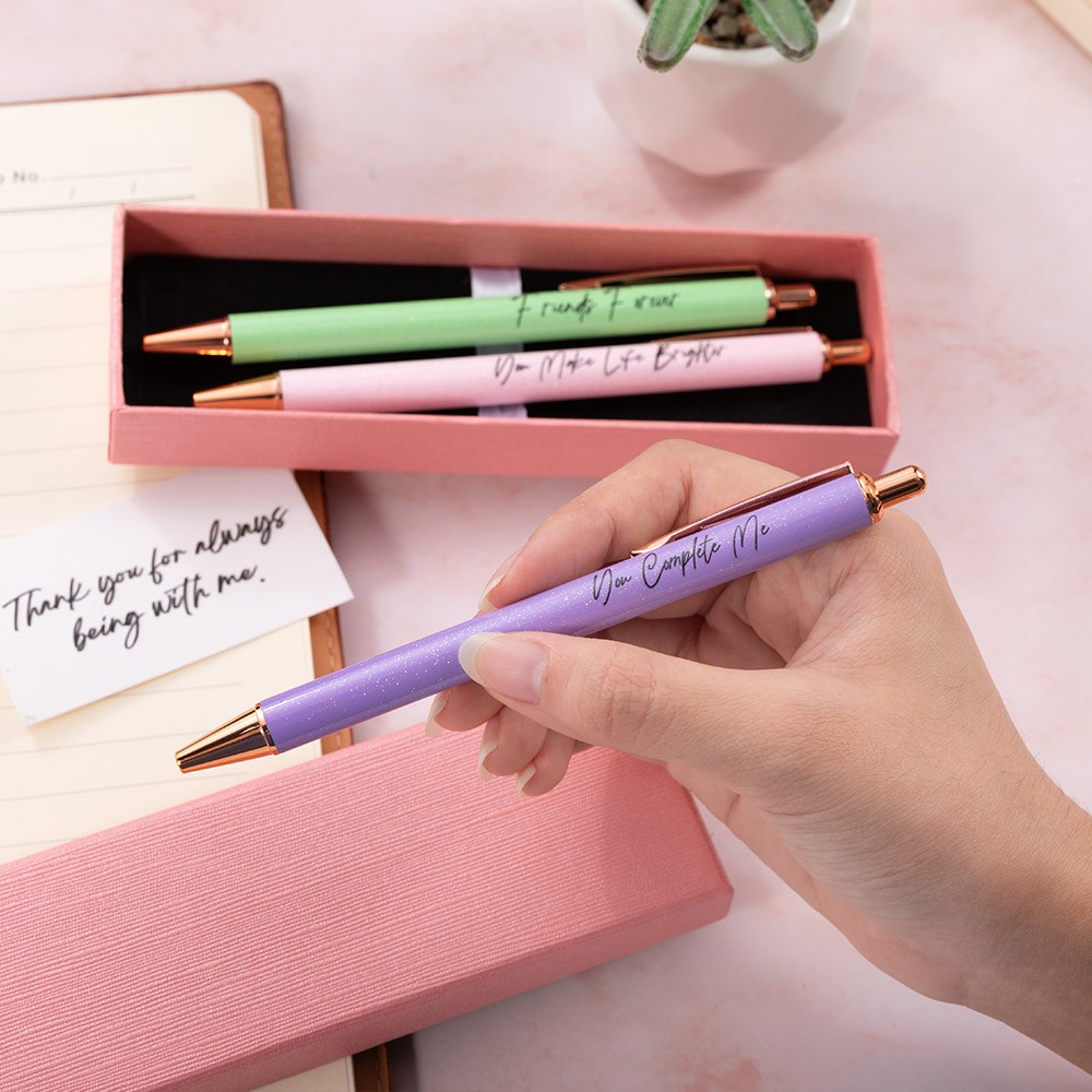 Customizable Inspirational Pen Gift Set,Engraved Positive Messages in 3 Elegant Colors