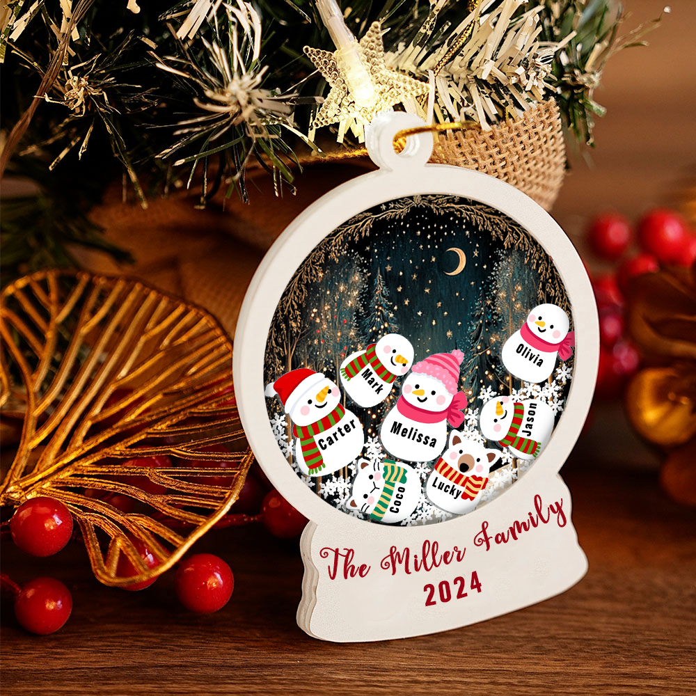 Personalized Snowman Name Christmas Shaker Ornament with Fairyland Background, Custom 4D Handmade Holiday Decoration, Unique Gift for Family