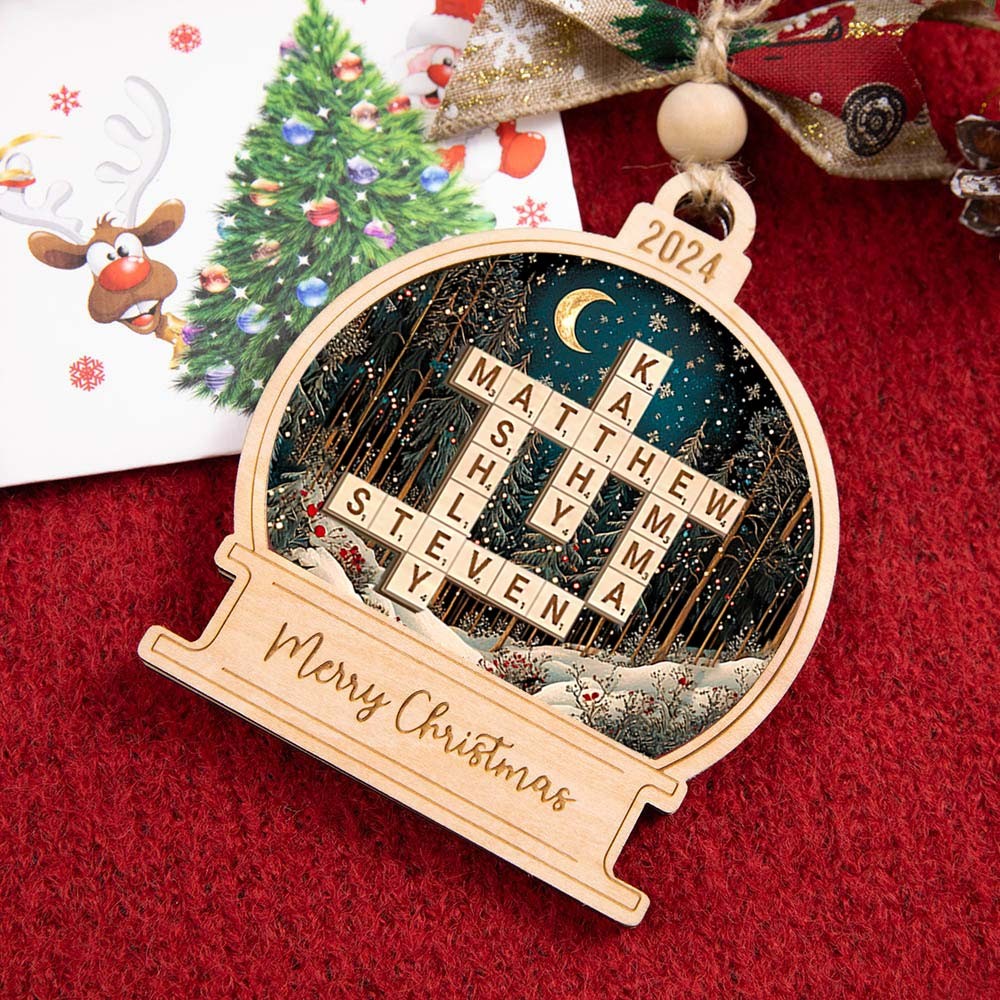 Personalized Family Name Scrabble Ornament with Fairyland Background, Custom Handmade Christmas Decoration, Unique Gift for Families