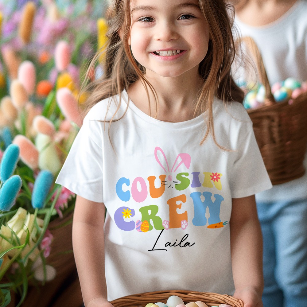 Personalized Cousin Crew Easter Kids T-Shirt Custom Name, Festive Shirt for Boys and Girls