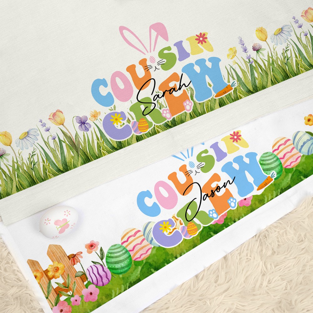 Personalized Cousin Crew Easter Basket Liner Custom Name, Soft Fabric Easter Basket Cloth, Basket Liner for Kids and Family