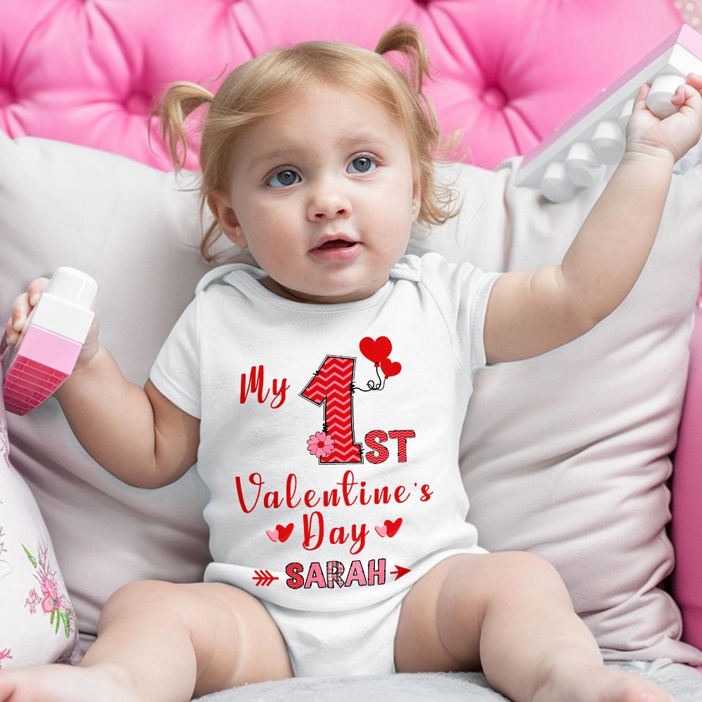 Personalized Baby's First Valentine's Day Crawling Onesie, Custom Name Baby Bodysuit, Cute Love Themed Outfit for Infants