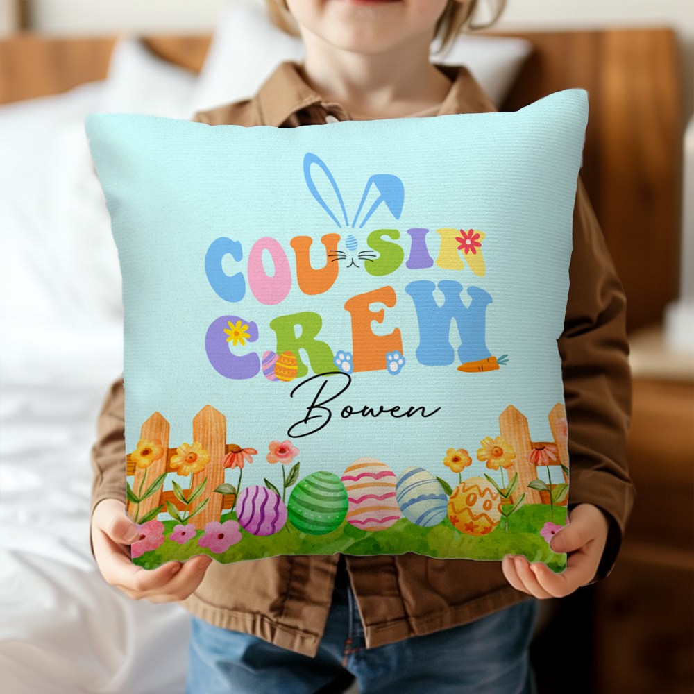 Personalized Cousin Crew Easter Pillow Custom Name, Soft Easter Throw Cushion for Family and Kids, Holiday Decor and Gift