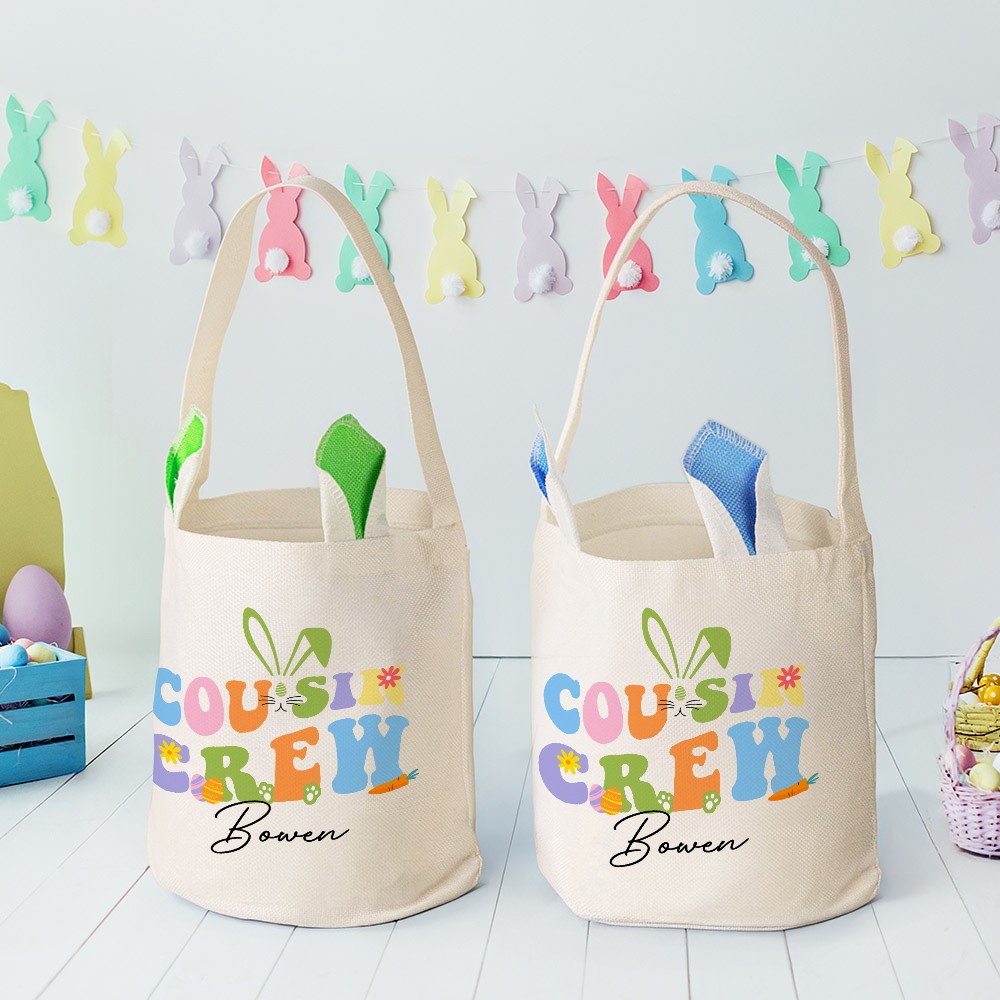 Personalized Cousin Crew Easter Egg Basket with Name, Custom Easter Egg Hunt Basket, Birthday Party Favors Gift for Kids