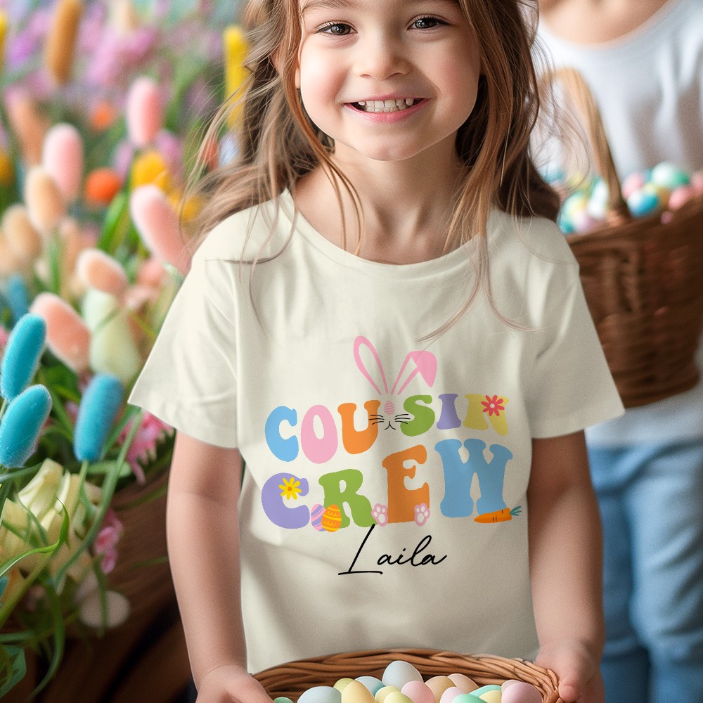 Personalized Cousin Crew Easter Kids T-Shirt Custom Name, Festive Shirt for Boys and Girls