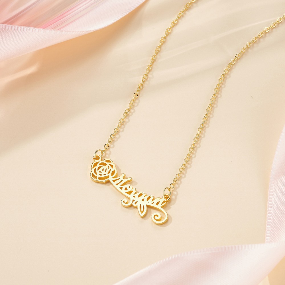 Collana Personalizzata Con Fiore Del Mese Di Nascita – Placcata Oro 18K, Catena Regolabile 40-45 Cm, Regalo Unico Per Mamma, Figlia, Amica