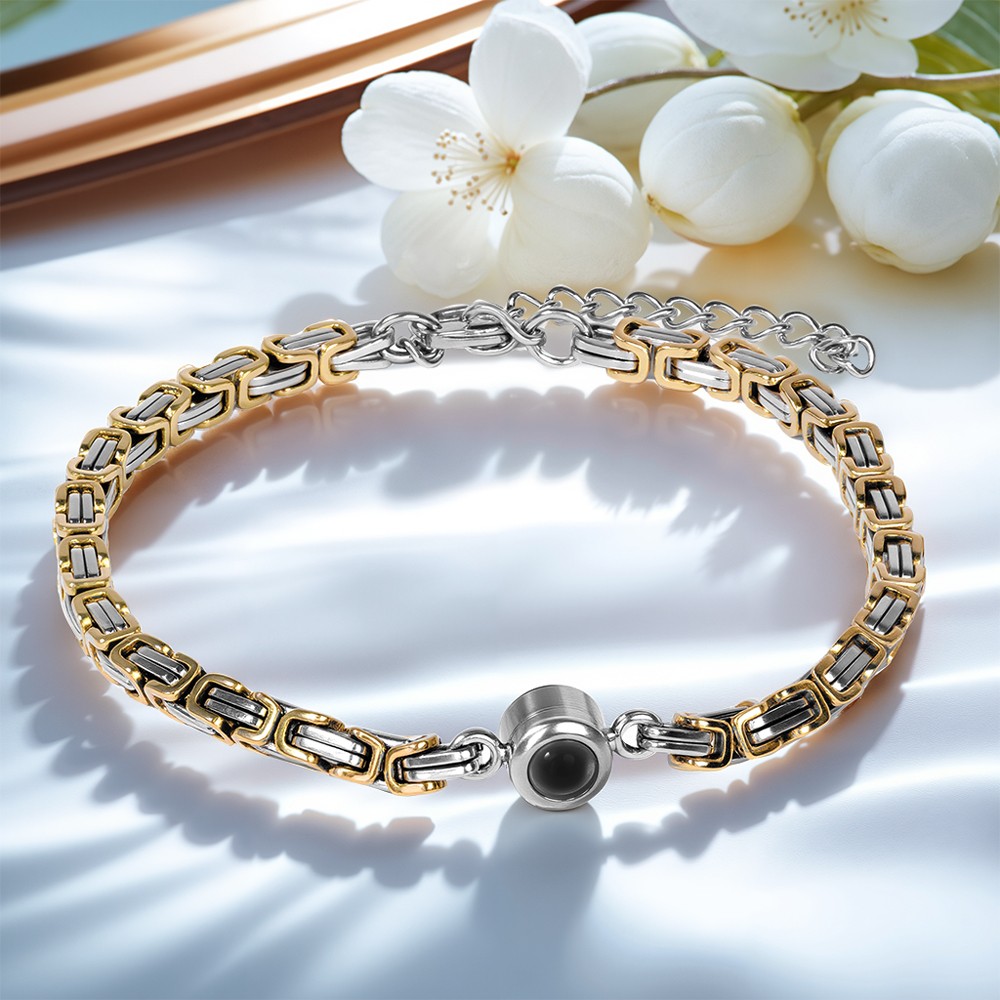 Bracelet Photo Personnalisable Avec Projection – Cuivre Hypoallergénique, Longueur Ajustable, Boîte Cadeau Incluse