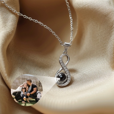Personalized Infinity Love Pendant Photo Projection Necklace with Zircon, Dainty Jewelry, Birthday/Anniversary/Valentine's Day Gift for Mom/Wife/Women