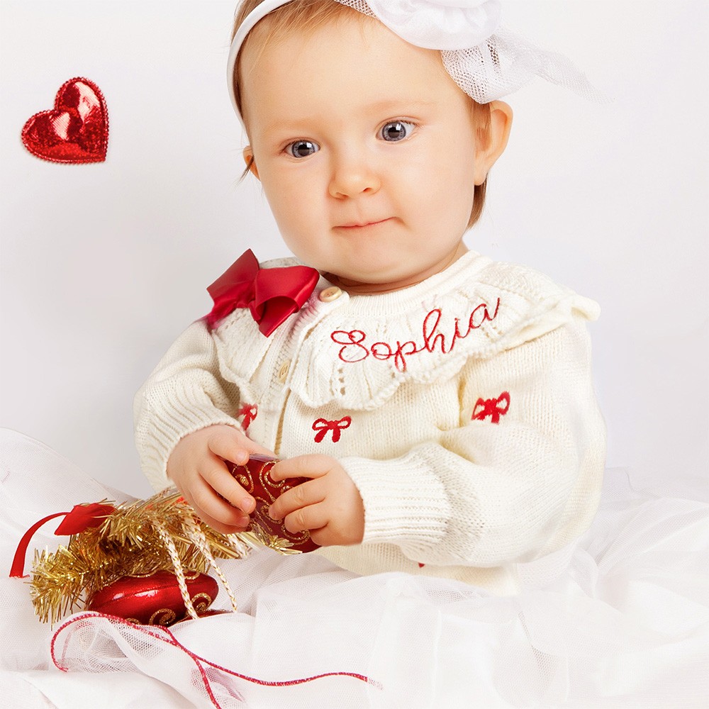 Bow Cardigan Sweater with Name